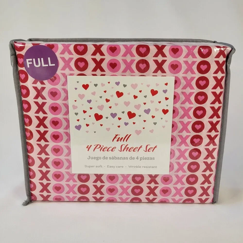 Valentines Day Red Pink XOXO KISS Love 4 piece FULL Sheets Set Girls Teen Hearts
